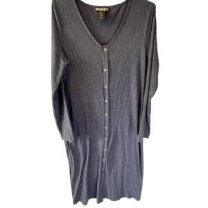 Paper Doll Ribbed Blue Sweater Dress Women L Comfort Cozy Minimal Buttons Long‎